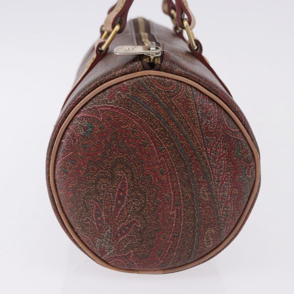 ETRO Paisley Hand Bag Leather Brown Gold Tone Auth 195784