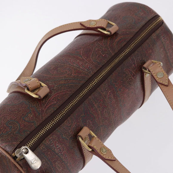 ETRO Paisley Hand Bag Leather Brown Gold Tone Auth 195784
