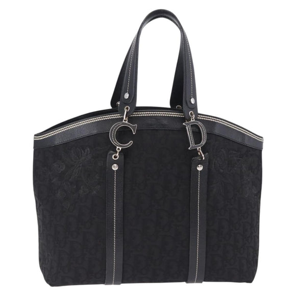 Christian Dior Trotter Canvas Hand Bag Black Silver Auth 195785V