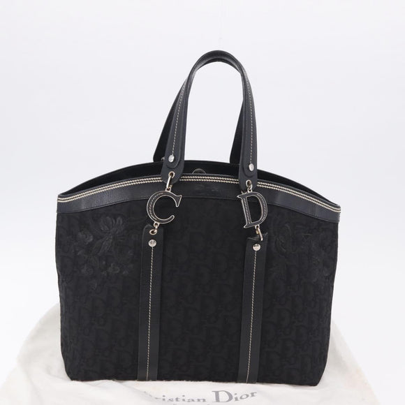 Christian Dior Trotter Canvas Hand Bag Black Silver Auth 195785V