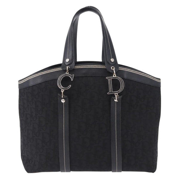 Christian Dior Trotter Canvas Hand Bag Black Silver Auth 195785V