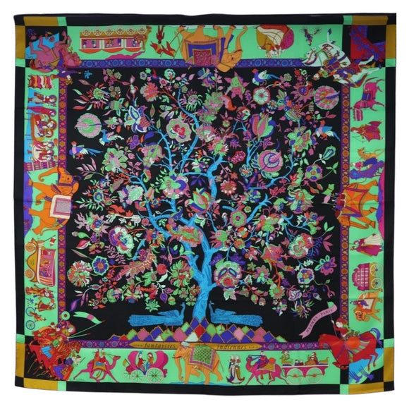 HERMES Scarf ""fantaisies indiennes"" Silk Multicolor Auth 195787M