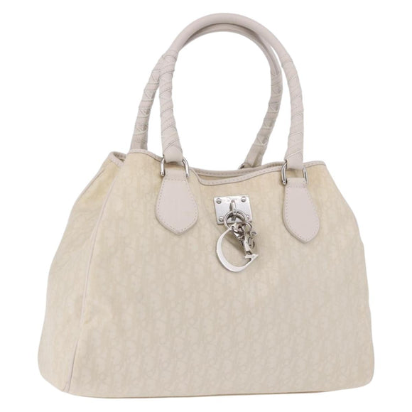 Christian Dior Trotter Canvas Hand Bag Ivory Silver Auth 195788V
