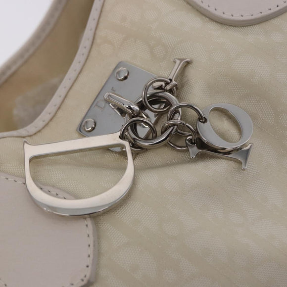 Christian Dior Trotter Canvas Hand Bag Ivory Silver Auth 195788V