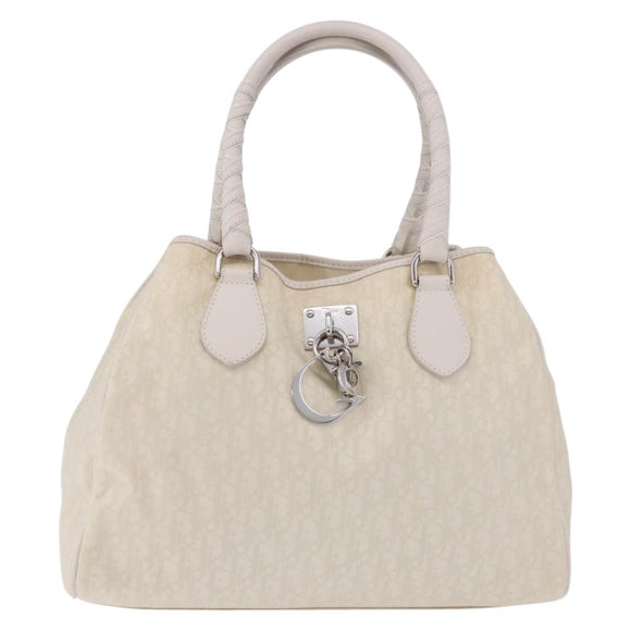 Christian Dior Trotter Canvas Hand Bag Ivory Silver Auth 195788V