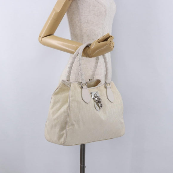 Christian Dior Trotter Canvas Hand Bag Ivory Silver Auth 195788V