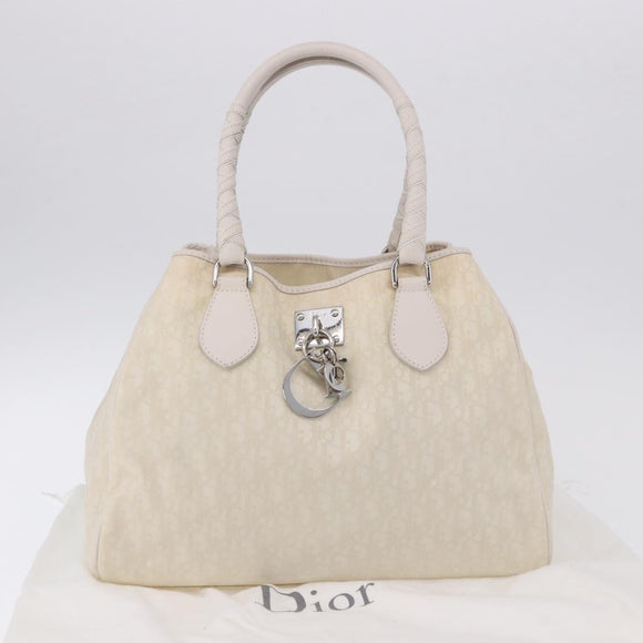 Christian Dior Trotter Canvas Hand Bag Ivory Silver Auth 195788V