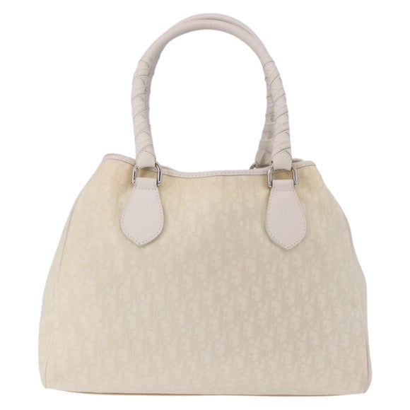 Christian Dior Trotter Canvas Hand Bag Ivory Silver Auth 195788V