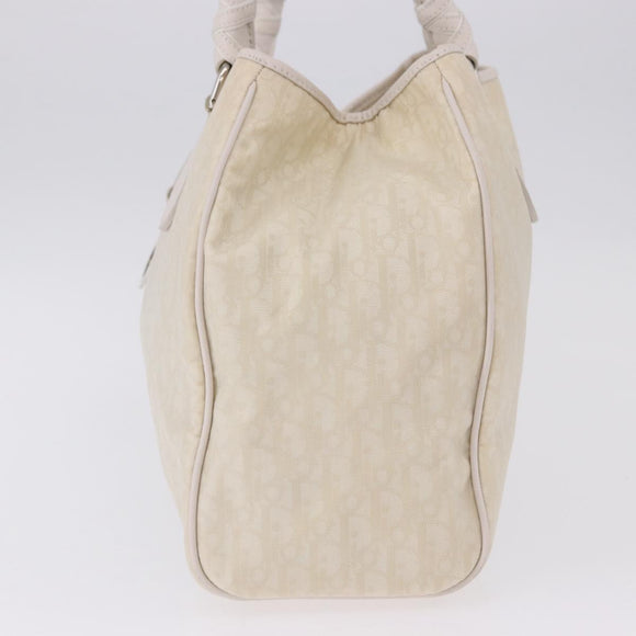 Christian Dior Trotter Canvas Hand Bag Ivory Silver Auth 195788V