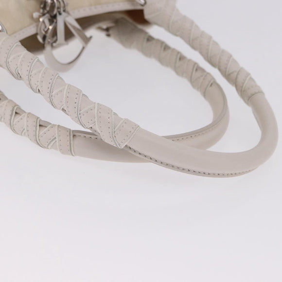 Christian Dior Trotter Canvas Hand Bag Ivory Silver Auth 195788V