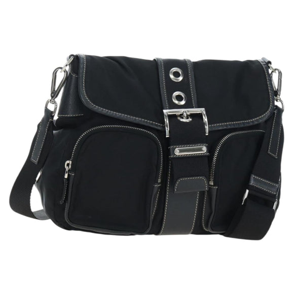 PRADA Nylon Shoulder Bag Black Silver Auth 195790V