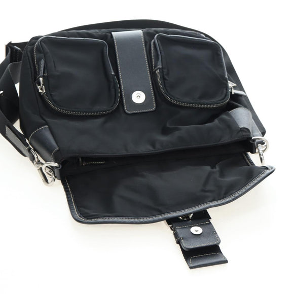 PRADA Nylon Shoulder Bag Black Silver Auth 195790V