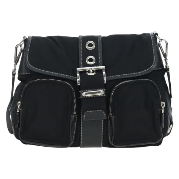 PRADA Nylon Shoulder Bag Black Silver Auth 195790V