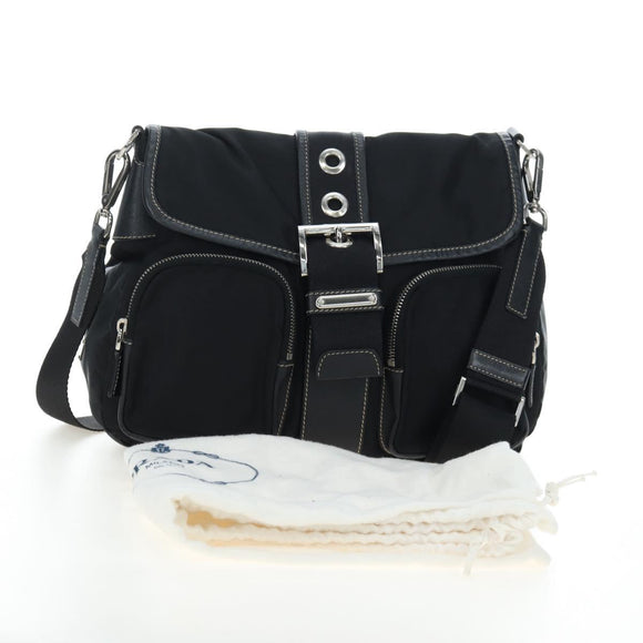 PRADA Nylon Shoulder Bag Black Silver Auth 195790V