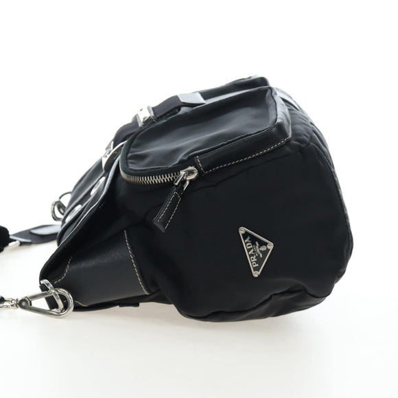 PRADA Nylon Shoulder Bag Black Silver Auth 195790V