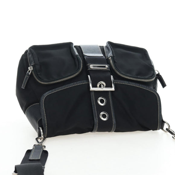 PRADA Nylon Shoulder Bag Black Silver Auth 195790V