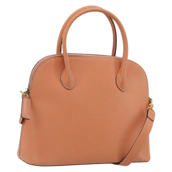 CELINE Hand Bag Leather 2way Orange Gold Tone Auth 195791A