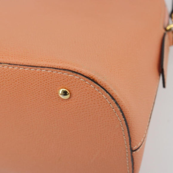 CELINE Hand Bag Leather 2way Orange Gold Tone Auth 195791A