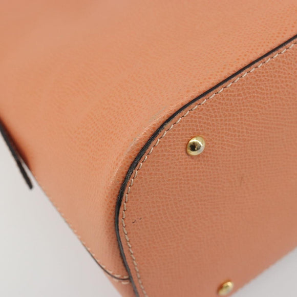 CELINE Hand Bag Leather 2way Orange Gold Tone Auth 195791A
