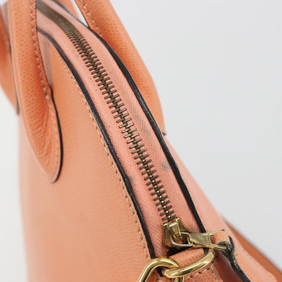 CELINE Hand Bag Leather 2way Orange Gold Tone Auth 195791A