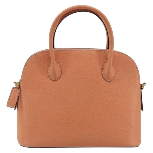 CELINE Hand Bag Leather 2way Orange Gold Tone Auth 195791A