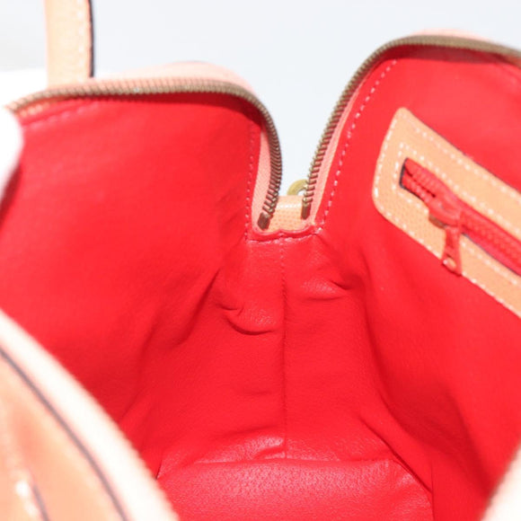 CELINE Hand Bag Leather 2way Orange Gold Tone Auth 195791A
