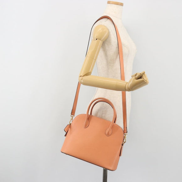 CELINE Hand Bag Leather 2way Orange Gold Tone Auth 195791A