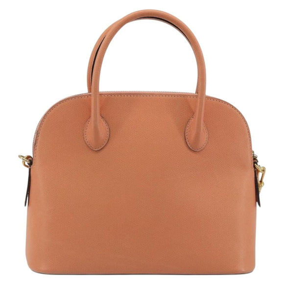 CELINE Hand Bag Leather 2way Orange Gold Tone Auth 195791A