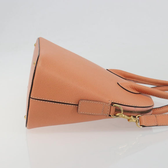 CELINE Hand Bag Leather 2way Orange Gold Tone Auth 195791A