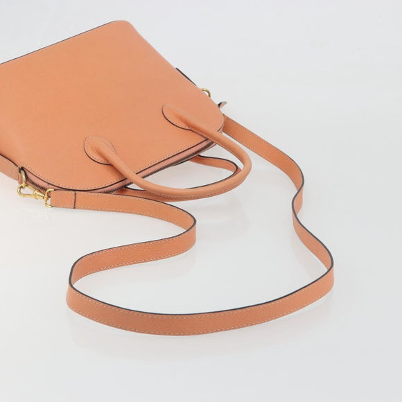 CELINE Hand Bag Leather 2way Orange Gold Tone Auth 195791A