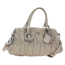 PRADA Gathered Hand Bag Leather 2way Gray Silver Auth 195793V-1