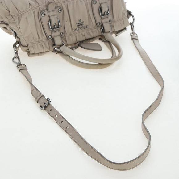 PRADA Gathered Hand Bag Leather 2way Gray Silver Auth 195793V