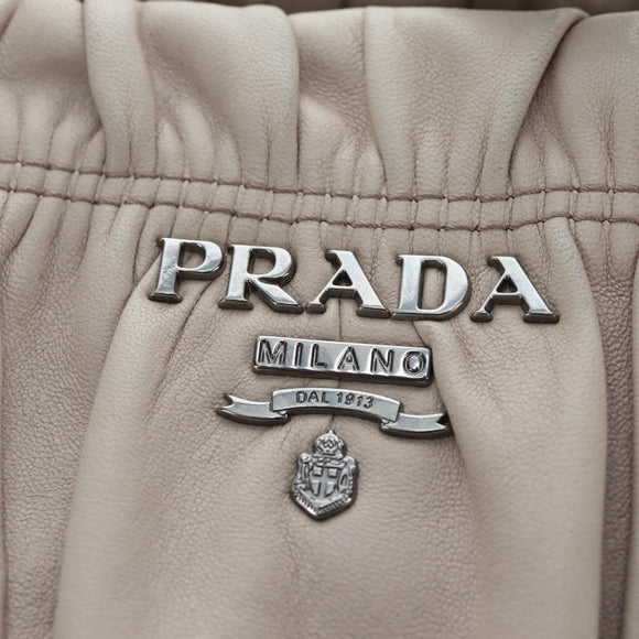 PRADA Gathered Hand Bag Leather 2way Gray Silver Auth 195793V