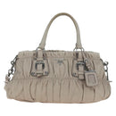 PRADA Gathered Hand Bag Leather 2way Gray Silver Auth 195793V-13