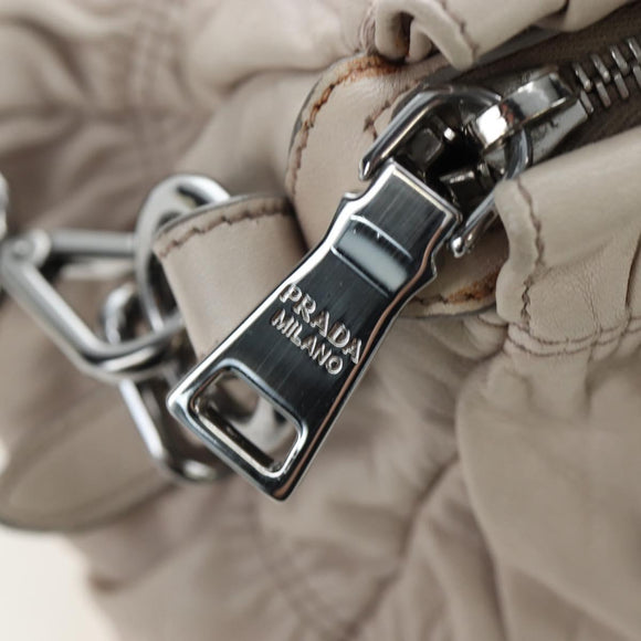 PRADA Gathered Hand Bag Leather 2way Gray Silver Auth 195793V