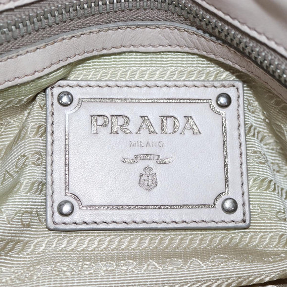 PRADA Gathered Hand Bag Leather 2way Gray Silver Auth 195793V