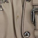 PRADA Gathered Hand Bag Leather 2way Gray Silver Auth 195793V-2