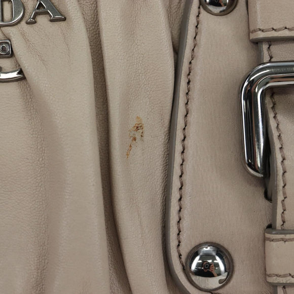 PRADA Gathered Hand Bag Leather 2way Gray Silver Auth 195793V