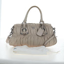 PRADA Gathered Hand Bag Leather 2way Gray Silver Auth 195793V-12