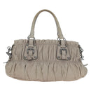 PRADA Gathered Hand Bag Leather 2way Gray Silver Auth 195793V-3