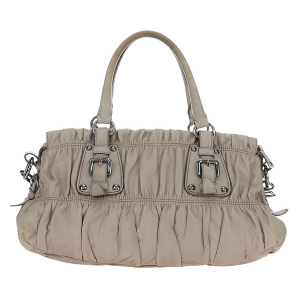 PRADA Gathered Hand Bag Leather 2way Gray Silver Auth 195793V