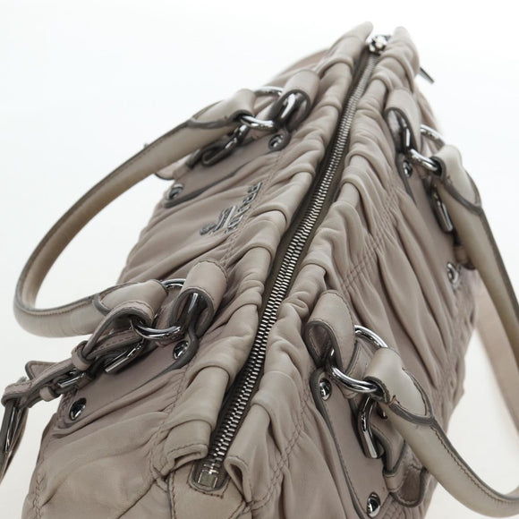 PRADA Gathered Hand Bag Leather 2way Gray Silver Auth 195793V
