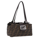 FENDI Zucca Canvas Mamma Baguette Hand Bag Brown Silver Auth 195795V-1