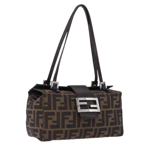 FENDI Zucca Canvas Mamma Baguette Hand Bag Brown Silver Auth 195795V