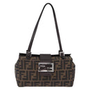 FENDI Zucca Canvas Mamma Baguette Hand Bag Brown Silver Auth 195795V-13