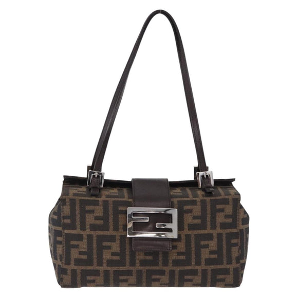 FENDI Zucca Canvas Mamma Baguette Hand Bag Brown Silver Auth 195795V