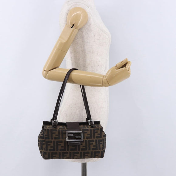 FENDI Zucca Canvas Mamma Baguette Hand Bag Brown Silver Auth 195795V