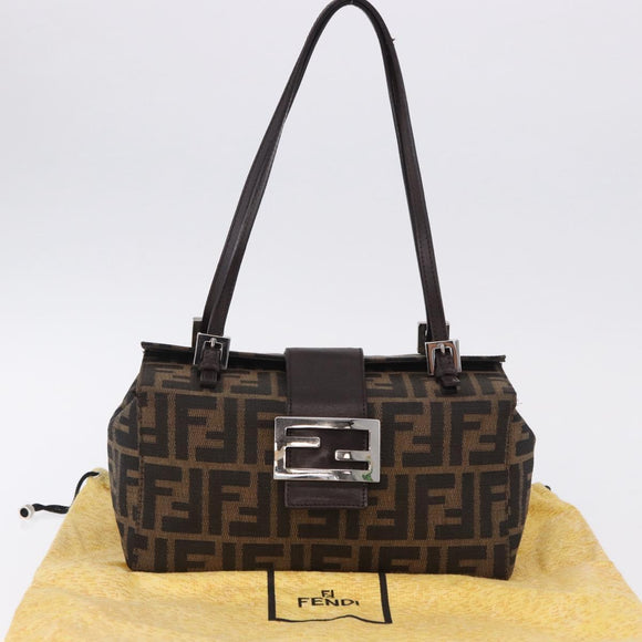 FENDI Zucca Canvas Mamma Baguette Hand Bag Brown Silver Auth 195795V