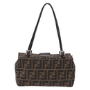 FENDI Zucca Canvas Mamma Baguette Hand Bag Brown Silver Auth 195795V-2