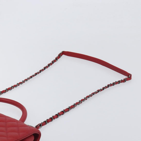 CHANEL Matelasse Coco Handle Chain Bag Caviar Skin 2way Red CC Auth 195900V